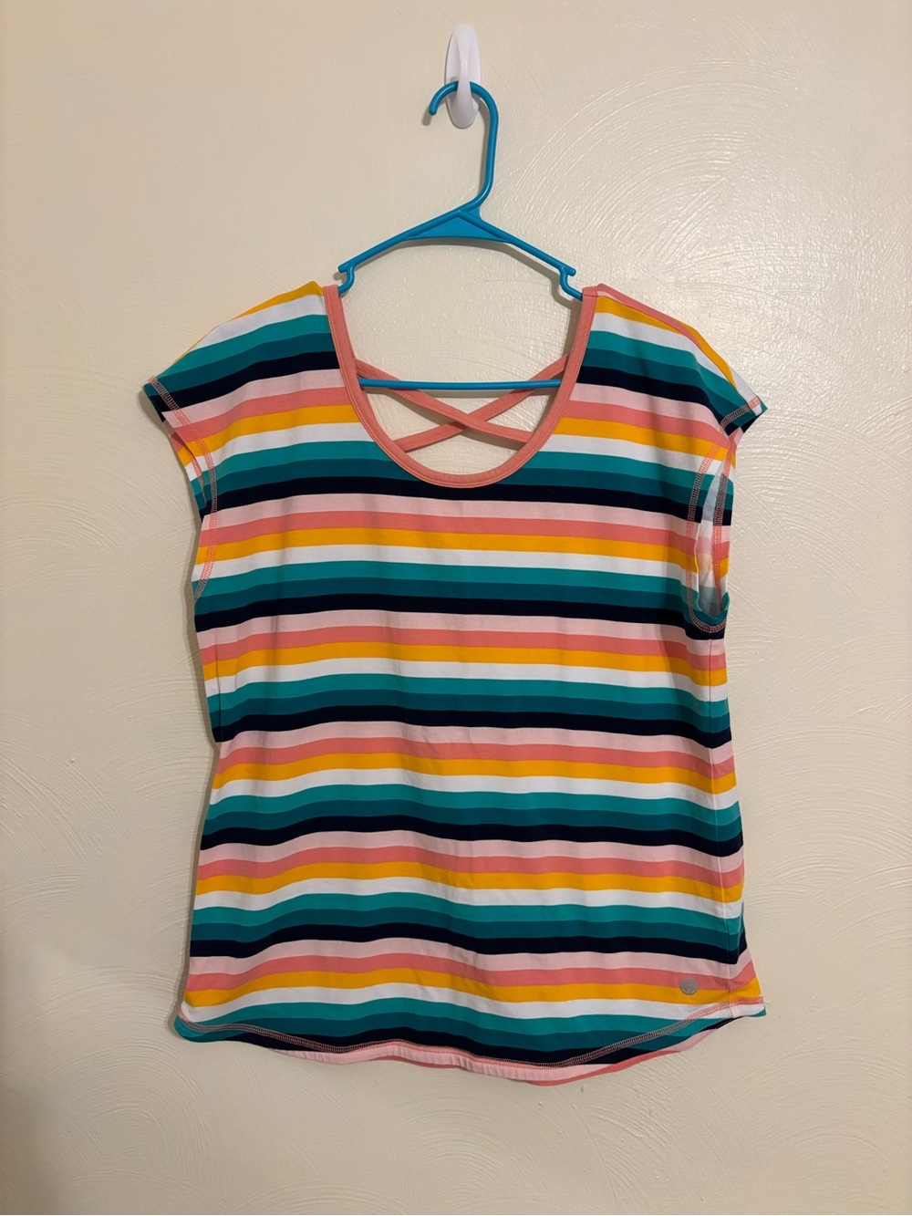 T by Talbots Striped Criss Cross Back Tee Multicolor Cotton Modal Top L